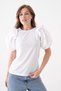Women's Crew Neck Flounced Watermelon Sleeve Guipure Detailed Sports Stylish Floral Laced Blouse - 7