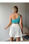 Women's One Shoulder Front Tie Design Sports Stylish Blue Crop Top - 4