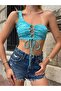 Women's Single Sleeve Strap Front Tie Design Sporty Stylish Cotton Crop Top Summer Blouse - 3