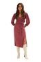 Women's Three-Quarter Sleeve Crinkle Double Breasted Collar Curve Plus Size Dress