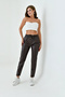 Women's Elastic Waist Piece Leather Sports Stylish Design Leather Trousers - 7