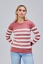 Striped Wool Women's Trendy Knitwear Sweater with Collar and Cuff Button Detail