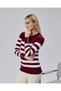 Striped Wool Women's Trendy Knitwear Sweater with Collar and Cuff Button Detail - 9