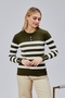 Striped Wool Women's Trendy Knitwear Sweater with Collar and Cuff Button Detail - 8