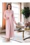 Women's Pink Lace Detailed Long Sleeve Full Length Maternity Nightgown - 2
