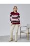 Striped Wool Women's Trendy Knitwear Sweater with Collar and Cuff Button Detail - 5