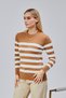 Striped Wool Women's Trendy Knitwear Sweater with Collar and Cuff Button Detail