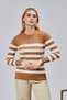 Striped Wool Women's Trendy Knitwear Sweater with Collar and Cuff Button Detail - 7