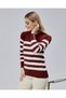 Striped Wool Women's Trendy Knitwear Sweater with Collar and Cuff Button Detail - 8