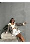 Women's Laminated Leather Leopard Zippered Fur Collar Coat - 4