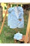 Blue Welsoft Teddy Embroidered Baby Vest & Knitwear Knitted Booties Set - 2