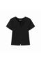 BLACK style double zipper design short sleeve cardigan T-shirt slip top - 2