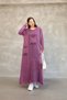 Women's Purple Bag Pocket Long Sleeve Vintage Detailed Loose Cotton Knit Long Dress - 6