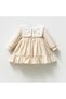 100% Cotton Baby Girl Floral Embroidered and Cotton Lace Bib Collar&Zippered&Lined Long Sleeve Dress - 2