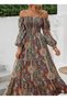 Women's Off-Shoulder Gathered Waist Digital Print Cutout Fiber Single Jersey Long Dress - 3