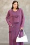 Women's Purple Bag Pocket Long Sleeve Vintage Detailed Loose Cotton Knit Long Dress - 5