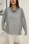 Women's Gei Turtleneck Vintage Detailed Loose Oversize Cotton Knitwear Blouse Sweater