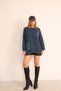 Women's Navy Blue Oversized Casual Cotton Knit Sweater Blouse with Bag Pockets and Vintage Detail - 3