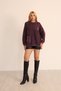 Women's Purple Bag Pocket Detailed Oversize Loose Cotton Knitwear Sweater Blouse - 7