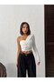 Women's One-Shoulder Drawsting Detail Strapless Neckline Sandy Fabric Crop Blouse Pm2000 - 4