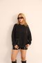 Women's Black Oversized Casual Cotton Knit Sweater Blouse with Bag Pockets and Vintage Detail - 3