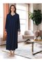 Women's Navy Blue Lace Cotton Full Length Long Sleeve Maternity Nightgown Nightdress 2-Piece Set - 6