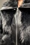 Shiny Feather Leather Detailed Zippered Women's Black Coat - 5
