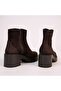 Brown Suede Genuine Leather Zippered Women's Thick Heeled Boots - 4