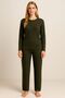 Khaki Green Striped Women's Pajama Set – Long Sleeve, Comfortable Fit, Soft Fabric, Stretchy - 2