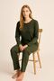 Khaki Green Striped Women's Pajama Set – Long Sleeve, Comfortable Fit, Soft Fabric, Stretchy - 4