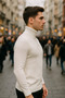 Men's Patterned Full-Neck Knitwear Sweater - Stylish and Winter-Friendly Model with Fishmouth Collar - 3