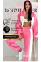 Women's Three-Thread 100% Cotton Oversize Winter Tracksuit Set - Pink with Embroidered Waistcoat and Stripe Detail