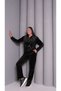 Women's Plus Size Black, Hooded Stone Embroidered Velvet Tracksuit Set 65N39181 - 4