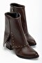 Women's Pointed Toe Brown Leather Detailed Heeled Boots - 2