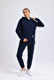 Women's Stone Hooded Pocketed 3 Thread Sweattshirt Ribbed Tracksuit Set - 5