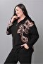 Women's Plus Size Black, Hooded, Floral Print Tracksuit Set 65N39184 - 2