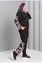 Women's Plus Size Black, Hooded, Floral Print Tracksuit Set 65N39184 - 3