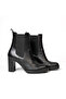 Black Genuine Leather Women's Thick Heeled Chelsea Boots with Elastic on Two Sides