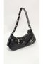 Croco Black Double Cross Belt Buckle Detailed Women's Shoulder Bag (29Cm*13Cm)