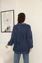Women's Navy Blue Button Closure Vintage Detailed Loose Cotton Knitwear Long Cardigan Cap - 7
