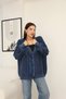 Women's Navy Blue Button Closure Vintage Detailed Loose Cotton Knitwear Long Cardigan Cap - 2