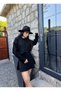 Half Fisherman Oversize Sweater Pleated High Waist Mini Skirt Asmer Black Knitwear Set 5157 - 3