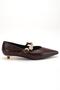 Women's Short Heeled Shoes Brown Patent Leather with Beret Tiny Heel - 3