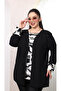 Women's Plus Size Black Jacket Suit with White Pattern Inside