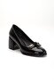 Plus Size Women's Block Heel Shoes Black Patent Leather Bow Round Toe - 5
