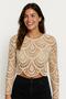 Ecru Long Sleeve Knitted Lace Knitwear Blouse - 3