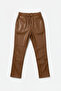Women's Brown (Camel) High Waist Lace-Up Jogger Leather Pants - 7
