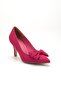 Plus Size Women's Stiletto Thin Heel Shoes Fuchsia Satin with Bow - 4