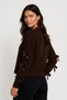 Casual Long Sleeve Knit Sweater with Coffee Ribbon Detail - 5