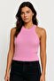 Pink Bearded Textured Sleeveless Knit Crop Blouse - 4
